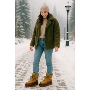 Sam Edelman Faux Fur Shearling Winter Lace Up Boots Tan Brown 8